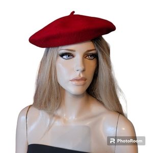Vintage Red Wool Beret Hat